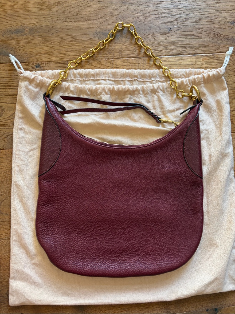 Rebecca Minkoff Burgundy Leather Shoulder Bag with Gold Chain